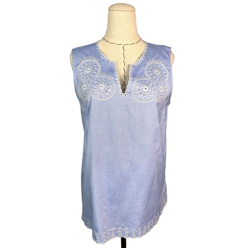 J. Crew Sleeveless Eyelet V Neck Light Blue Chambray Tunic Top Size‎ 4